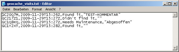 Cache-Visits Übersicht mit Kommentaren Cache-Visits Übersicht mit Kommentaren