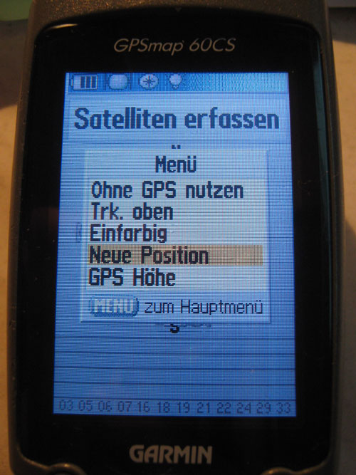 GPSMap 60CS Satelliten-Menü # Neue Position GPSMap 60CS Satelliten-Menü # Neue Position