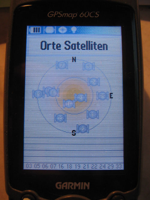 GPSMap 60CS Satelliten-Menü # Orte Satelliten