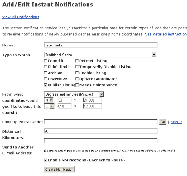 Add/Edit Instant Notifications